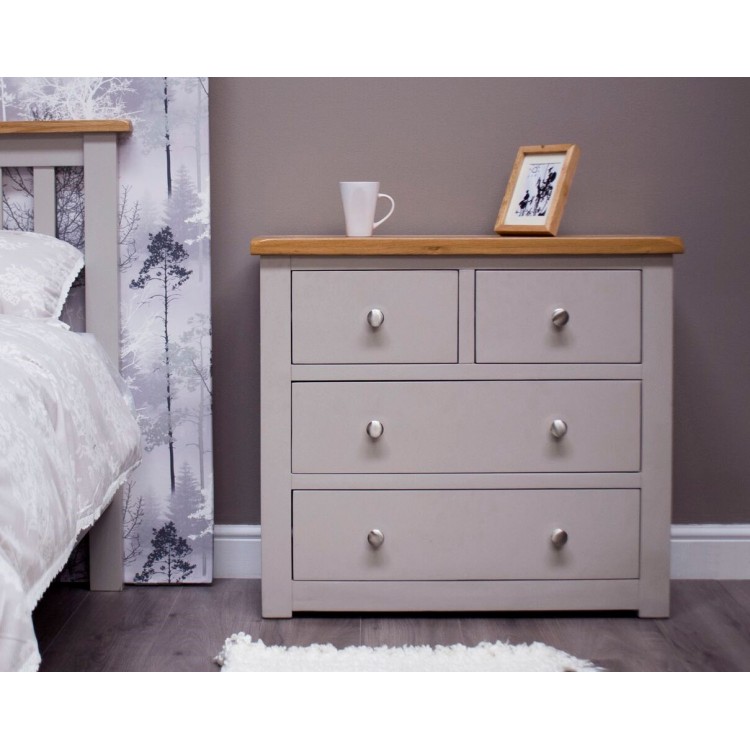 Diamond Oak Top Grey Painted Furniture 2 over 2 Chest of Drawers