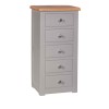 Diamond Oak Top Grey Painted Furniture 5 Drawer Tallboy