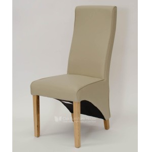 Wave Solid Oak Furniture Matt Ivory Leather Dining Chair Pair Wave Solid Oak Furniture Matt Ivory Leather Dining Chair Pair