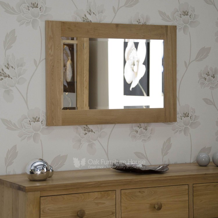 Rustic Solid Oak Furniture Rectangular Wall Mirror 90cm