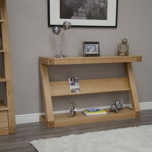 Z Solid Oak Furniture Wide Console with Shelf Table Z Solid Oak Furniture Wide Console with Shelf Table