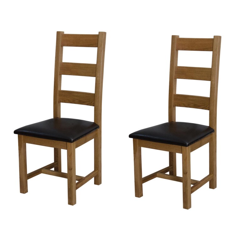Deluxe Solid Oak Furniture Ladder Back Dining Chair (Pair)