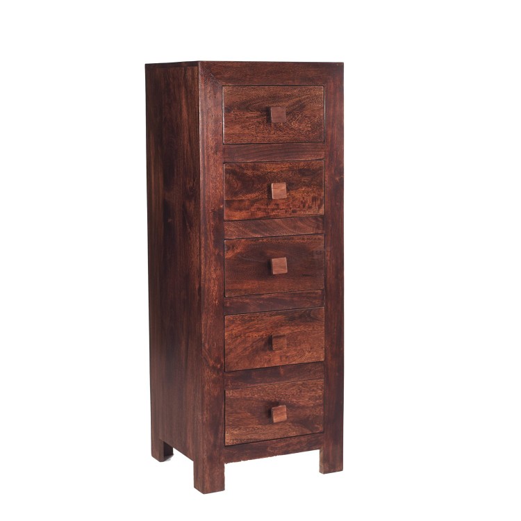 Toko Dark Mango Furniture 5 Drawer Tall Boy Chest