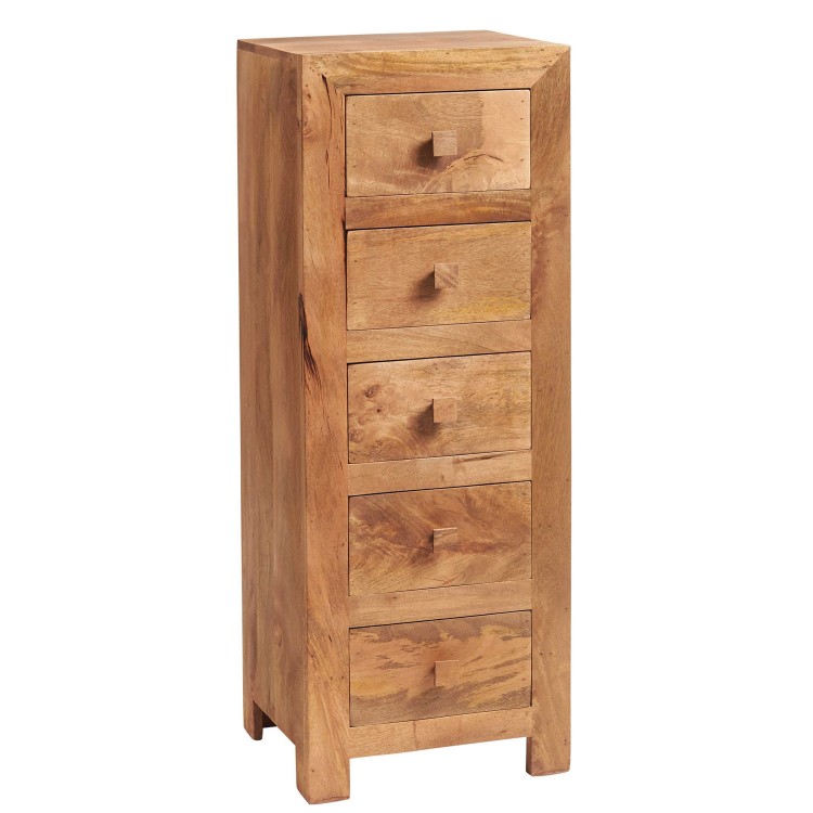 Toko Light Mango Furniture 5 Drawer Tall Boy Chest