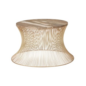 Templar Gold Finish Wire Base and Natural Wooden Top Coffee Table Templar Gold Finish Wire Base and Natural Wooden Top Coffee Table