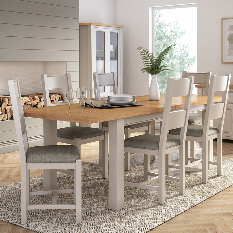 Vida Living Amberly Grey Painted & Oak 140-180cm Extending Dining Table Vida Living Amberly Grey Painted & Oak 140-180cm Extending Dining Table