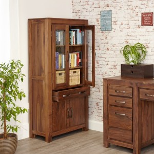 Mayan Walnut Furniture Large Glazed Bookcase Mayan Walnut Furniture Large Glazed Bookcase CWC01D