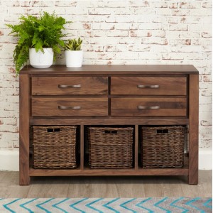 Mayan Walnut Furniture Console Table with Baskets Mayan Walnut Furniture Console Table with Baskets CWC02D