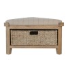 Heritage Smoked Oak Furniture Corner Hall Bench with Wicker Basket