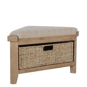Heritage Smoked Oak Furniture Corner Hall Bench with Wicker Basket Heritage Smoked Oak Furniture Corner Hall Bench with Wicker Basket