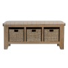 Heritage Smoked Oak Furniture Hall Bench with Wicker Baskets