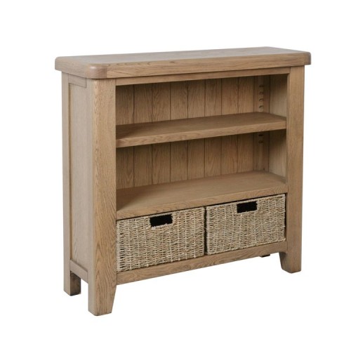 Heritage Smoked Oak Furniture Small Bookcase with Wicker Baskets
