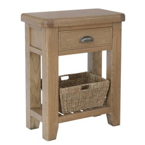 Heritage Smoked Oak Furniture Telephone Table with Wicker Basket