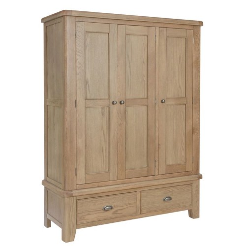 Heritage Smoked Oak Furniture Triple Wardrobe with 2 Drawers