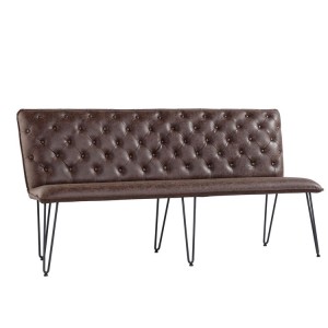 Metro Industrial Furniture Brown Leather Studded Back Bench 180cm Metro Industrial Furniture Brown Leather Studded Back Bench 180cm MET18-BR