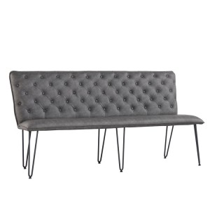 Metro Industrial Furniture Grey Leather Studded Back Bench 180cm Metro Industrial Furniture Grey Leather Studded Back Bench 180cm  MET18-GR