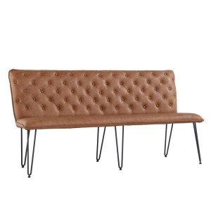 Metro Industrial Furniture Tan Leather Studded Back Bench 180cm Metro Industrial Furniture Tan Leather Studded Back Bench 180cm MET18-TAN