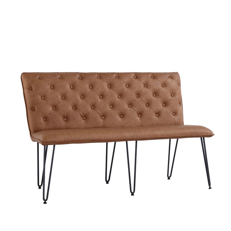 Metro Industrial Furniture Tan Leather Studded Back Bench 140cm MET19-TAN