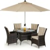 Maze Rattan Garden Furniture LA Brown 4 Seater Round Dining Table Set