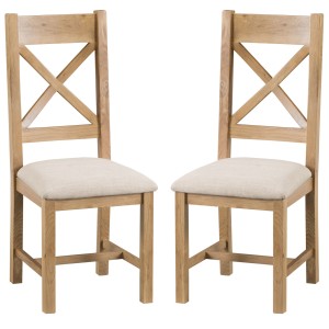 Colchester Rustic Oak Furniture Cross Back Chair With Fabric Seat Pair Colchester Rustic Oak Furniture Cross Back Chair With Fabric Seat Pair