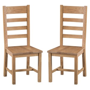 Colchester Rustic Oak Furniture Ladder Back Chair Wooden Seat Pair