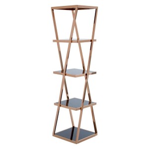 Ackley 5 Tier Rose Gold Metal and Black Glass Shelf Unit Ackley 5 Tier Rose Gold Metal and Black Glass Shelf Unit 2405430