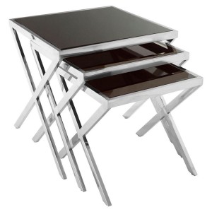 Ackley Chrome Finish Metal and Black Glass Nesting Tables Ackley Chrome Finish Metal and Black Glass Nesting Tables 2405434