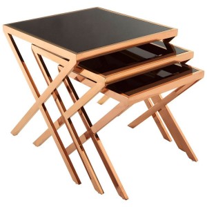 Ackley Rose Gold Metal and Black Glass Nesting Tables Ackley Rose Gold Metal and Black Glass Nesting Tables 2405435
