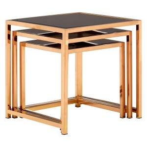 Ackley Set Of 3 God Metal and Black Glass Square Side Tables Ackley Set Of 3 God Metal and Black Glass Square Side Tables 2405441