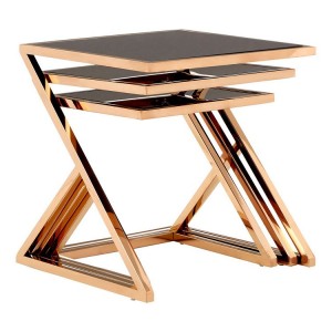 Ackley Set Of 3 Rose Gold Finish Metal and Black Glass Nesting Tables Ackley Set Of 3 Rose Gold Finish Metal and Black Glass Nesting Tables 2405433