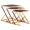 Ackley Set Of 3 Rose Gold Finish Metal and Black Glass Nesting Tables 2405433