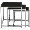 Ackley Set Of 3 Silver Finish Metal and Black Glass Nesting Tables 2405440