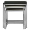 Ackley Set Of 3 Silver Finish Metal and Black Glass Nesting Tables 2405440