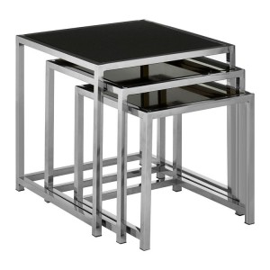 Ackley Set Of 3 Silver Finish Metal and Black Glass Nesting Tables Ackley Set Of 3 Silver Finish Metal and Black Glass Nesting Tables 2405440