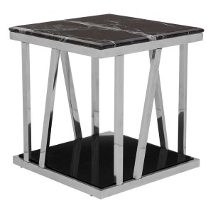 Ackley Silver Finish Metal Side Table With Black Marble Top Ackley Silver Finish Metal Side Table With Black Marble Top 2405427