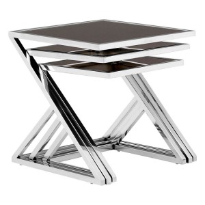 Ackley Silver Metal and Black Glass Nest Of 3 Tables Ackley Silver Metal and Black Glass Nest Of 3 Tables 2405432