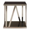 Ackley Square Metal and Black Glass Side Table With Bottom Shelf 2405426