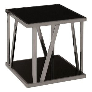 Ackley Square Metal and Black Glass Side Table With Bottom Shelf Ackley Square Metal and Black Glass Side Table With Bottom Shelf 2405426