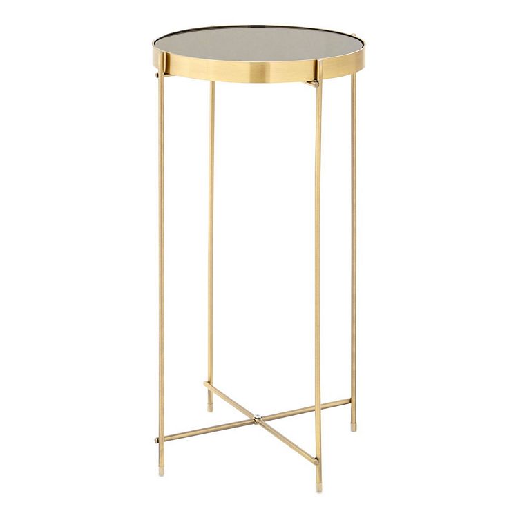 Allure Black Glass And Brushed Bronze Metal Tall Side Table