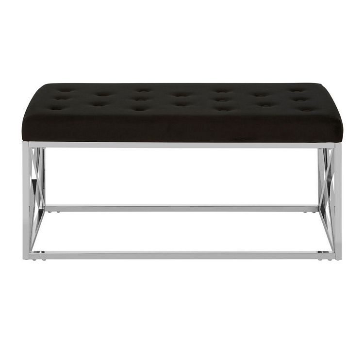 Allure Black Velvet Tufted Seat and Silver Finish Bench 5502616