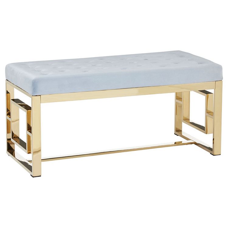 Allure Grey Velvet Tufted and Gold Stainless Steel Bench