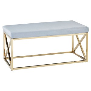 Allure Grey Velvet and Gold Finish Metal Bench Allure Grey Velvet and Gold Finish Metal Bench 5502603