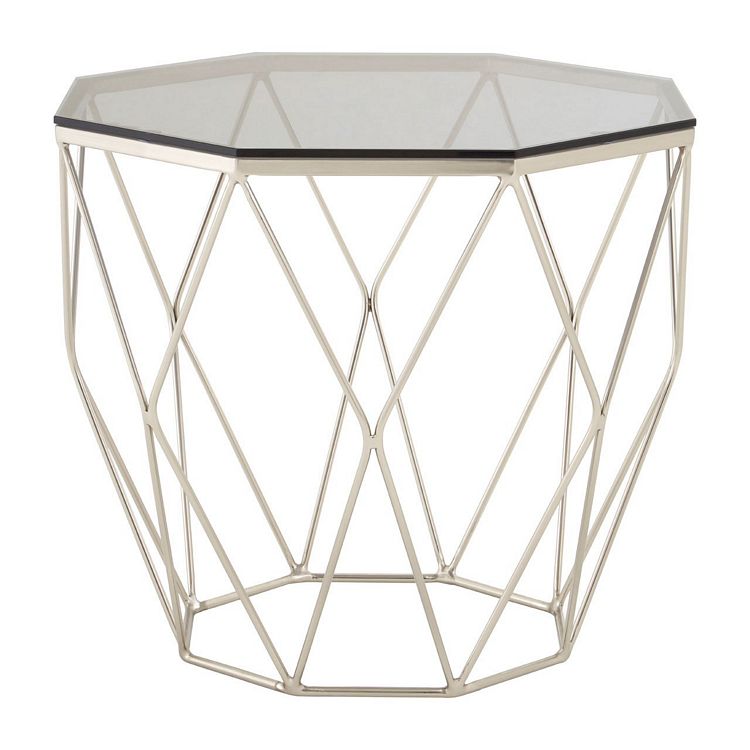 Allure Brushed Nickel Finish Metal Base and Glass End Table 5501361
