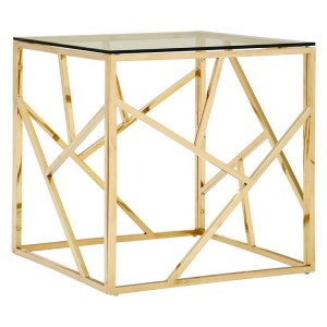 Allure Champagne Gold Metal and Clear Glass Geometric End Table Allure Champagne Gold Metal and Clear Glass Geometric End Table 5501413