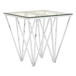 Allure Chrome and Tempered Glass Triangular Base End Table Allure Chrome and Tempered Glass Triangular Base End Table