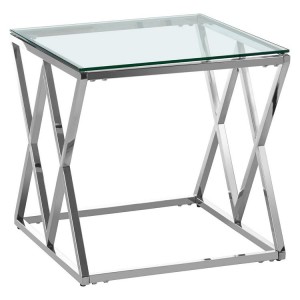 Allure Chromed Metal Cross Base and Clear Glass End Table Allure Chromed Metal Cross Base and Clear Glass End Table 5502550