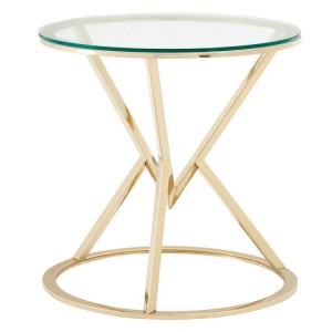 Allure Corseted Round Champagne Gold and Glass End Table Allure Corseted Round Champagne Gold and Glass End Table 5501389