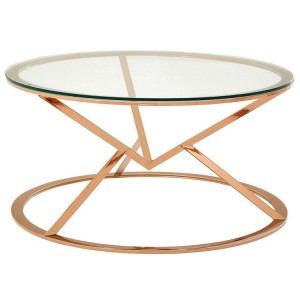 Allure Corseted Round Rose Gold and Clear Glass Coffee Table Allure Corseted Round Rose Gold and Clear Glass Coffee Table 5501387