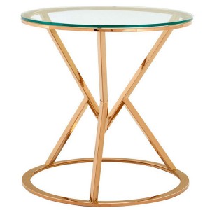 Allure Corseted Round Rose Gold and Clear Glass End Table Allure Corseted Round Rose Gold and Clear Glass End Table 5501390