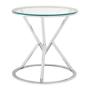 Allure Corseted Round Silver and Clear Glass End Table Allure Corseted Round Silver and Clear Glass End Table 5501391